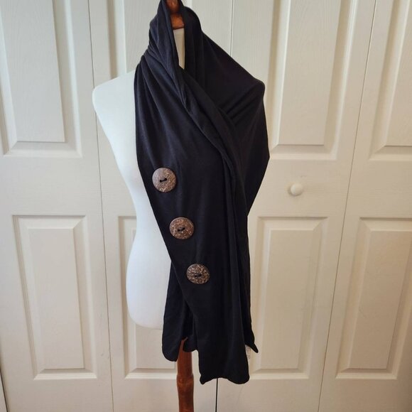 Black Buttoned Shawl Wrap Scarf 14" Wide 67" Long - Picture 1 of 10